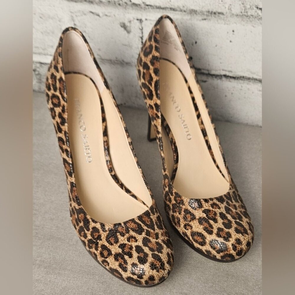 Franco Sarto Leopard Print Round Toe Classic Heels Pumps Size 8M - Picture 8 of 11